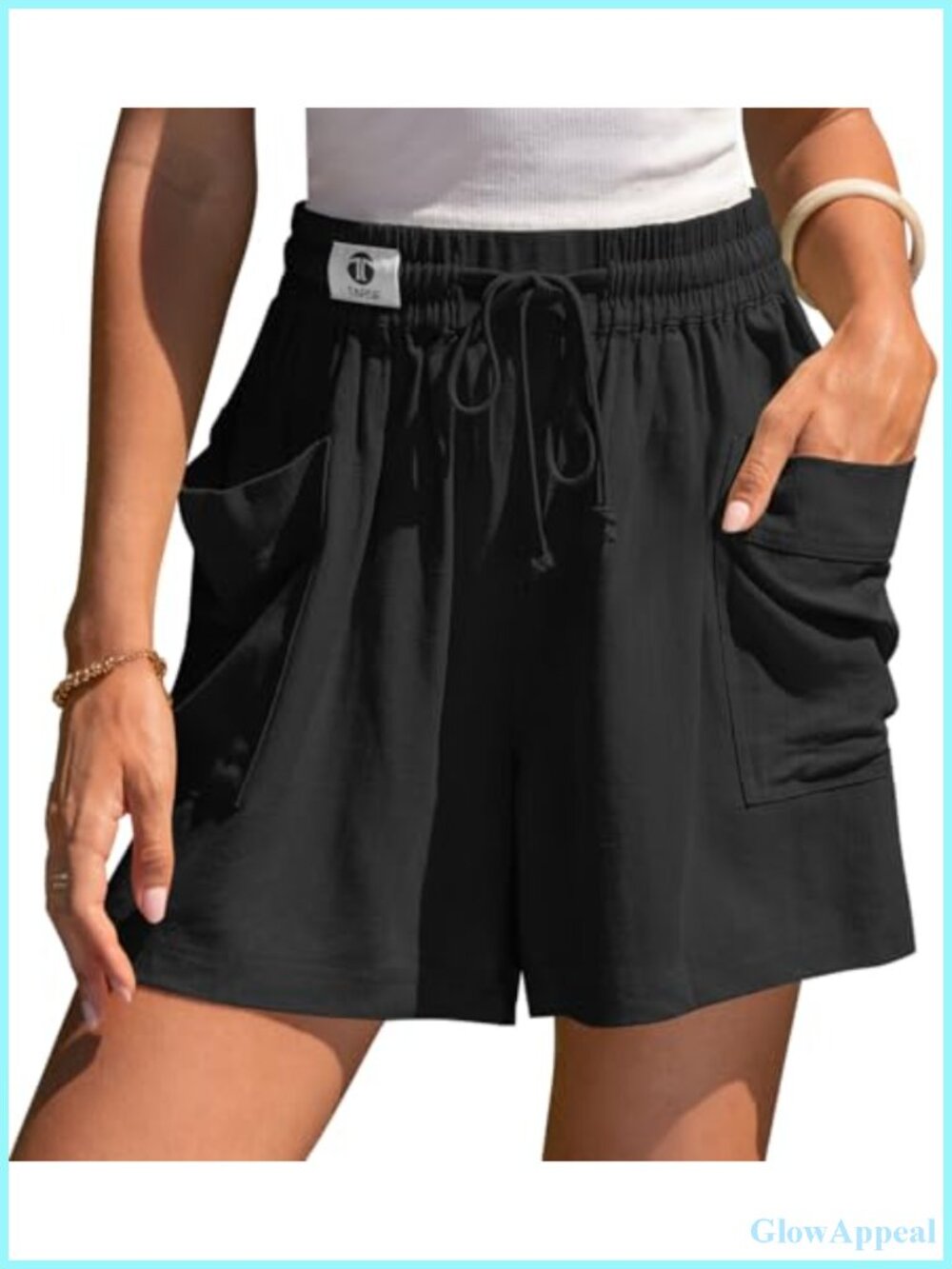TARSE Linen Shorts Elastic Waist Wide Leg Drawstring Casual Lounge Beach Pockets